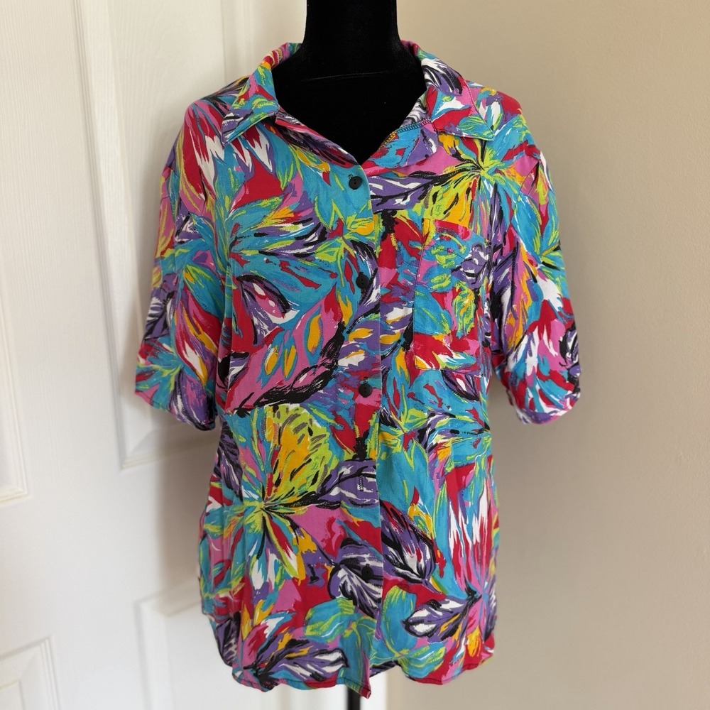 VTG CLIO Men's Button Up Hawaiian Print Shirt (S) Multicolor 90s Resort Vacation